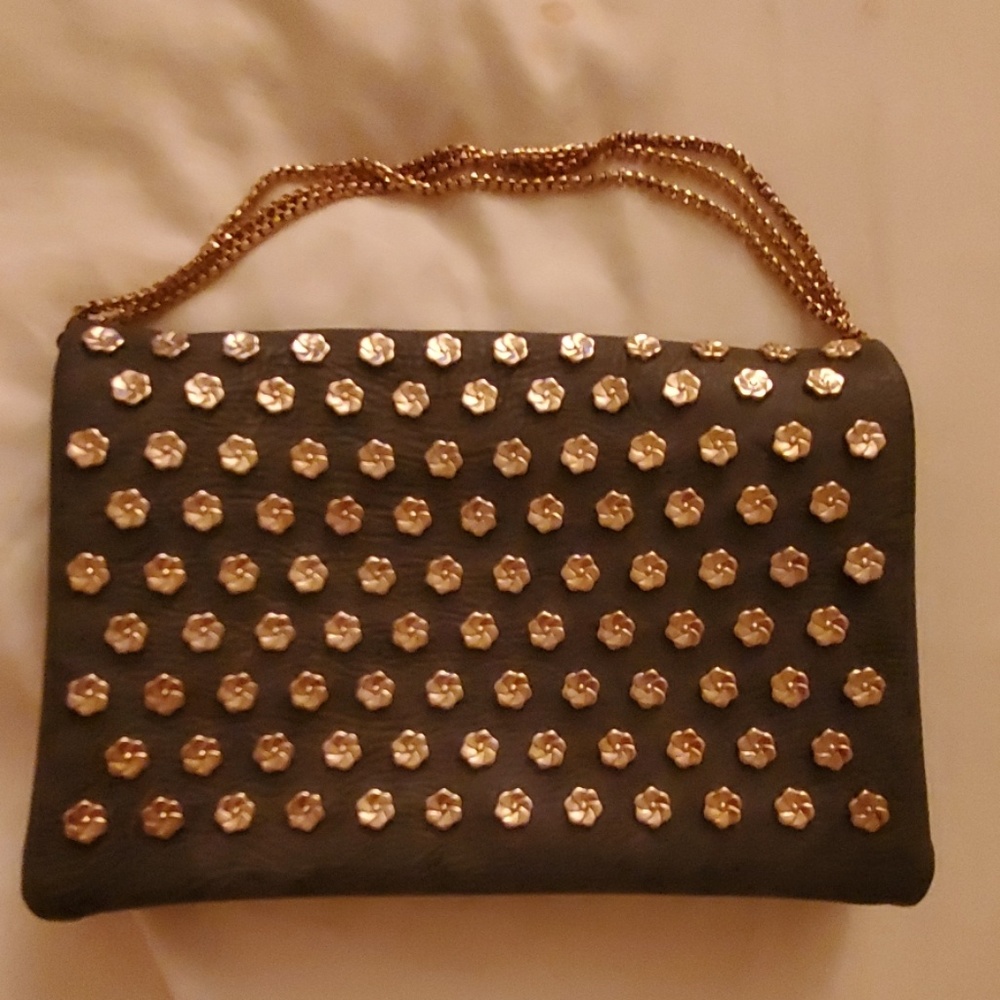 Navy Blue Vegan Leather with Gold Embelishments